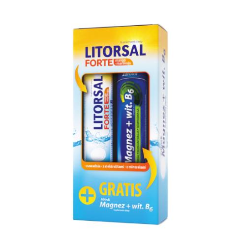 Miniaturka artykułu - Zdrovit Litorsal Forte Mango Marakuja, 24 tabl. mus. + Magnez z wit. B6, 24 tabl. mus.