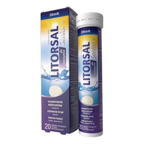 Miniaturka artykułu - Zdrovit Litorsal Senior+ dla diabetyk&oacute;w o smaku pomarańczowym, 20 tabl. musujących