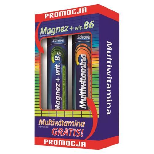 Miniaturka artykułu - ZDROVIT Magnez z witamina B6 + Multiwitamina - 186 g  ZESTAW  USZKODZONE TEKTUROWE OPAKOWANIE 