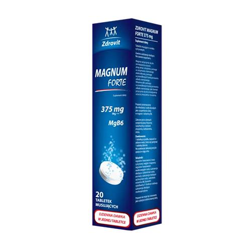 Miniaturka artykułu - Zdrovit Magnum Forte 375 mg smak cytrynowy - 20 tabletek musujących