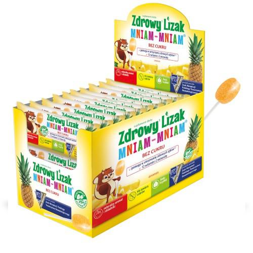 Miniaturka artykułu - Zdrowy Lizak MNIAM-MNIAM ananas, kształt łezki 40szt.