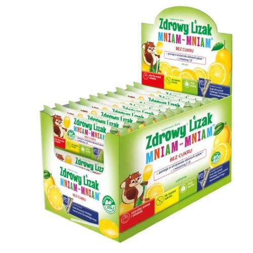 Miniaturka artykułu - Zdrowy Lizak MNIAM-MNIAM cytryna kształt łezki, 40szt.