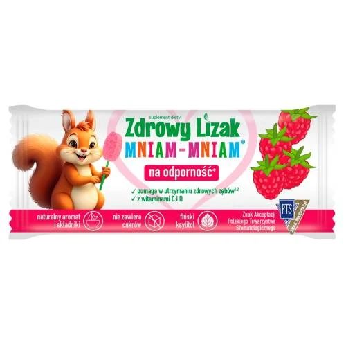 Miniaturka artykułu - Zdrowy Lizak Mniam-Mniam malina bez cukru kształt łezki, 1 szt.