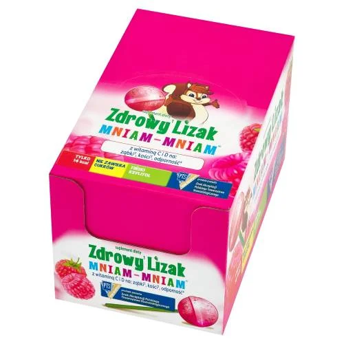 Miniaturka artykułu - Zdrowy Lizak Mniam-Mniam malina kształt kulki, 40 szt.