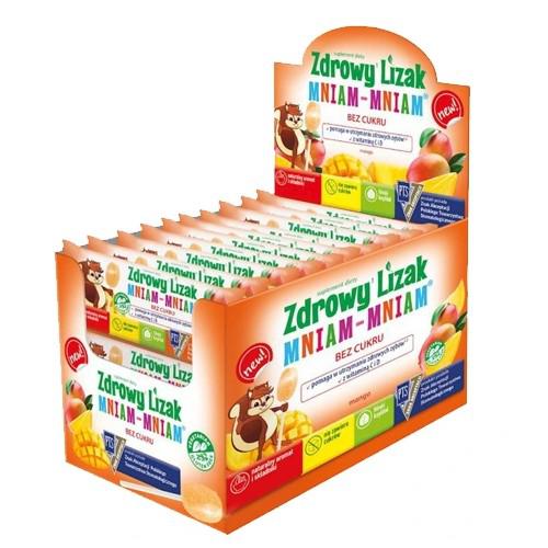 Miniaturka artykułu - Zdrowy Lizak MNIAM-MNIAM mango kształt łezki, 40szt.
