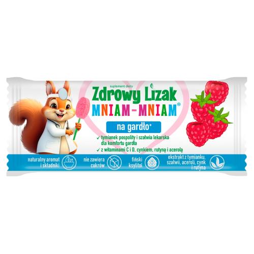 Miniaturka artykułu - Zdrowy Lizak Mniam-Mniam na gardło malina kształt łezki 1 szt, 6g