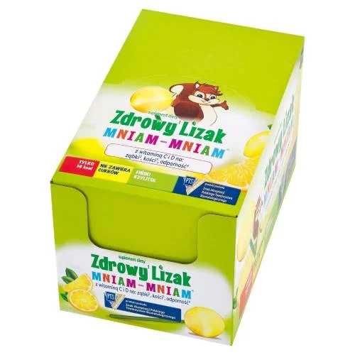 Miniaturka artykułu - Zdrowy Lizak Mniam-Mniam na odporność cytryna kształt kulki, 40 szt.