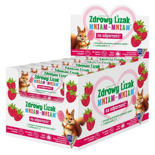 Miniaturka artykułu - Zdrowy Lizak Mniam-Mniam na odporność malina kształt łezki, 40 szt.
