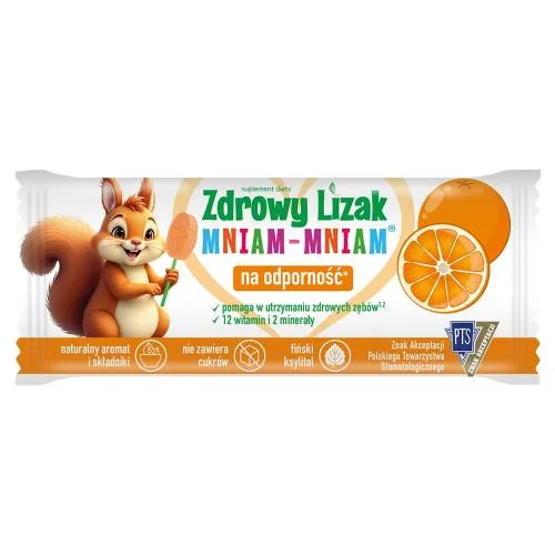 Miniaturka artykułu - Zdrowy Lizak Mniam-Mniam smak pomarańczowy kształt łezki, 1 szt.