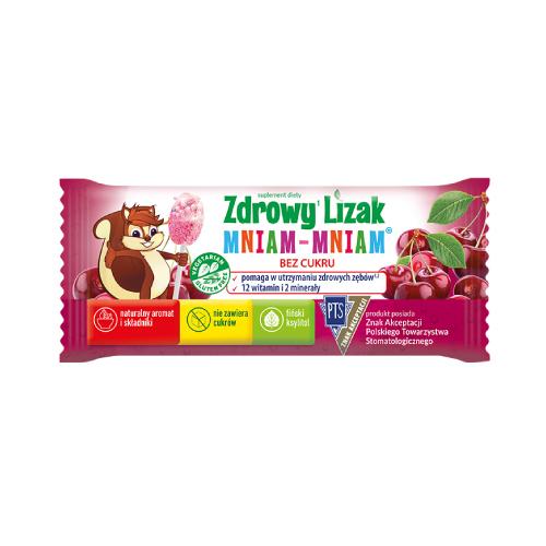 Miniaturka artykułu - Zdrowy Lizak Mniam-Mniam Wiśnia bez cukru kształt łezki, 1 sztuka