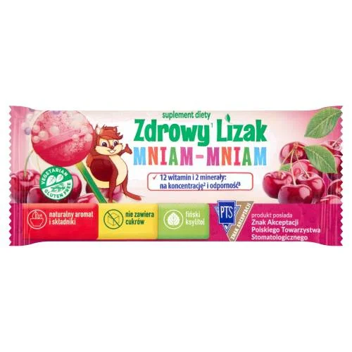 Miniaturka artykułu - Zdrowy lizak Mniam-Mniam Wiśnia kształt kulki - 1szt