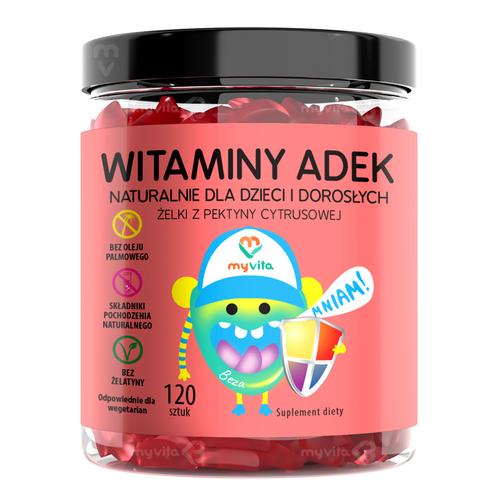 Miniaturka artykułu - MyVita Witaminy ADEK Naturalne żelki dla dzieci i dorosłych, 120 szt.