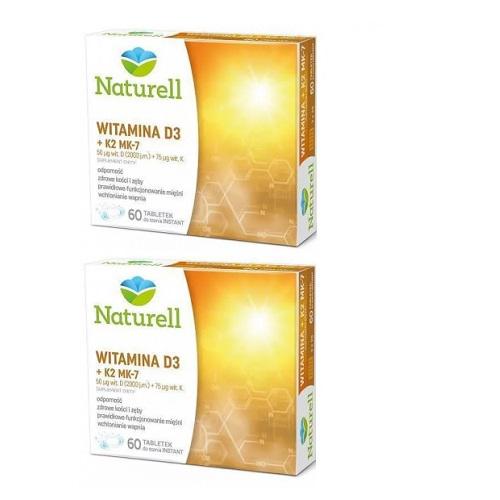 Miniaturka artykułu - Zestaw 2 x Naturell Witamina D3 + K2 MK-7, 60 tabletek do ssania
