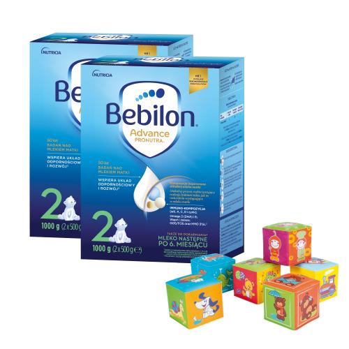 Miniaturka artykułu - Zestaw 2x Bebilon 2 Pronutra Advance Mleko następne po 6. miesiącu, 1000g + CANPOL BABIES Kostka edukacyjna, 6szt.