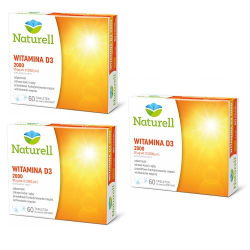 Miniaturka artykułu - Zestaw 3 x Naturell Witamina D3 2000, 60 tabletek do ssania