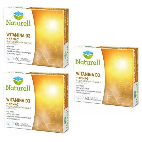 Miniaturka artykułu - Zestaw 3 x Naturell Witamina D3 + K2 MK-7, 60 tabletek do ssania