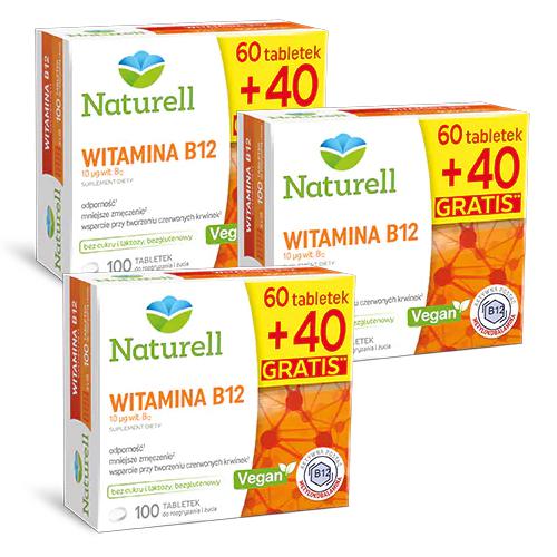 Miniaturka artykułu - Zestaw 3x Naturell Witamina B12, 100 tabletek do żucia