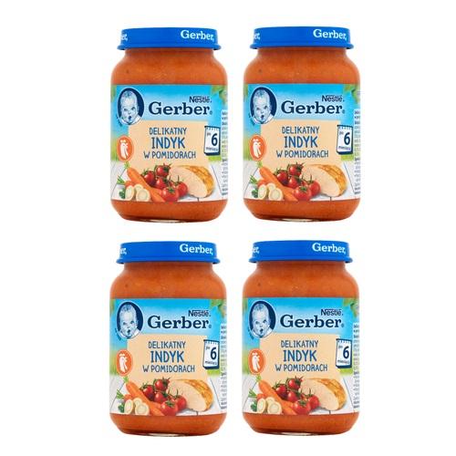 Miniaturka artykułu - Zestaw 4 x Gerber Delikatny indyk w pomidorach po 6. miesiącu, 190 g