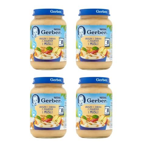 Miniaturka artykułu - Zestaw 4 x Gerber Gruszki i jabłka z jogurtem i musli po 8. miesiącu, 190 g