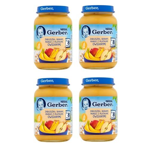 Miniaturka artykułu - Zestaw 4 x Gerber Jabłuszka banany mango z płatkami owsianymi po 8. miesiącu, 190 g