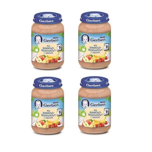 Miniaturka artykułu - ZESTAW 4 x GERBER Mus bananowo-truskawkowy z jabłkami, 190g