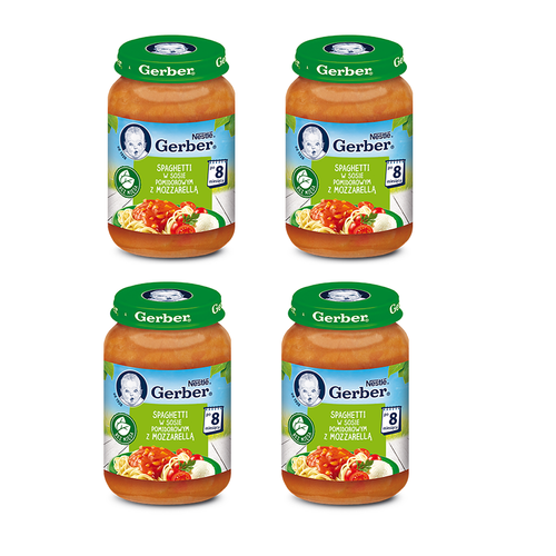 Miniaturka artykułu - ZESTAW 4 x GERBER Spaghetti w sosie pomidorowym z mozzarellą, 190g
