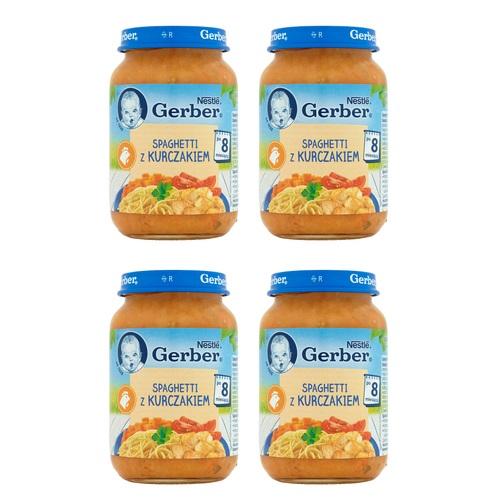 Miniaturka artykułu - Zestaw 4 x Gerber Spaghetti z kurczakiem po 8. miesiącu, 190 g