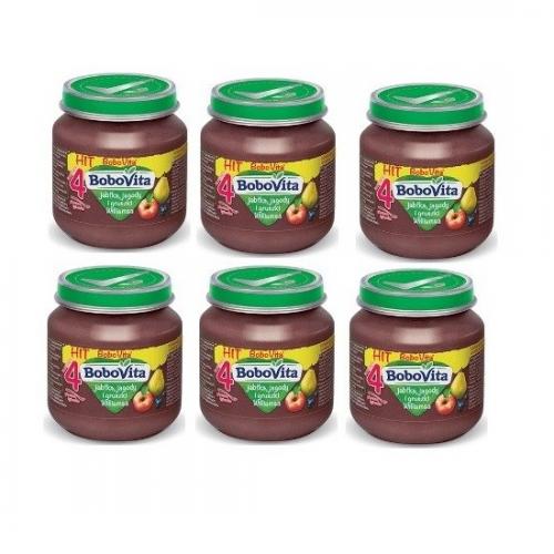 Miniaturka artykułu - ZESTAW 6 x BoboVita Przecier jabłka jagody gruszki Williamsa, 125g