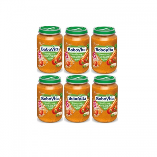 Miniaturka artykułu - ZESTAW 6 x BoboVita Zupka pomidorowa z kurczakiem i ryżem, 190ml