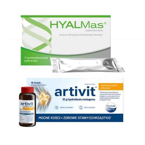 Miniaturka artykułu - Zestaw Artivit Kolagen 10000 mg z witaminą C, 15 fiolek x 25 ml + Hyalmas, 15 saszetek