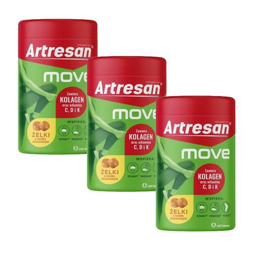 Miniaturka artykułu - Zestaw Artresan Move żelki o smaku ananasowym, 3 x 150 g