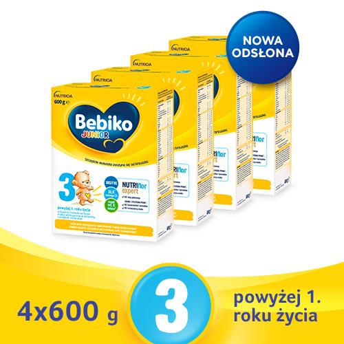 Miniaturka artykułu - Zestaw Bebiko Junior 3 NUTRIflor Expert Odżywcza formuła na bazie mleka dla dzieci powyżej 1. roku życia, 4x600g