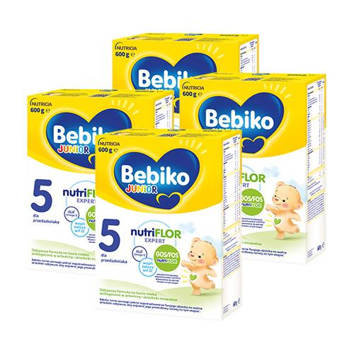 Miniaturka artykułu - Zestaw Bebiko Junior 5 NUTRIflor Expert Odżywcza formuła na bazie mleka dla przedszkolaka, 4 x 600 g
