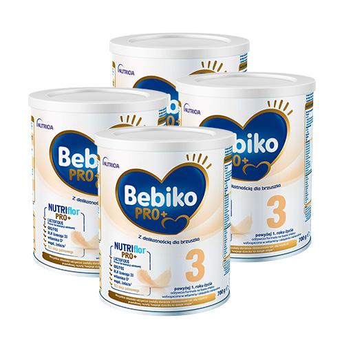 Miniaturka artykułu - Zestaw Bebiko Pro+ 3 Odżywcza formuła na bazie mleka dla dzieci powyżej 1. roku życia, 4 x 700g