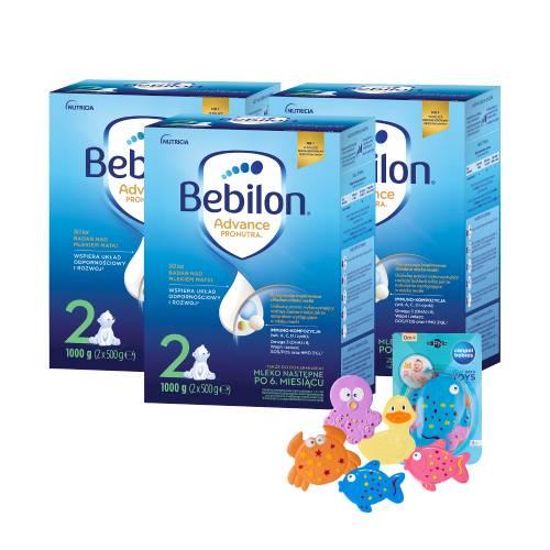 Miniaturka artykułu - Zestaw Bebilon 2 Pronutra Advance proszek, 3 x 1000 g + Canpol Babies zestaw zabawek do kąpieli z przyssawkami, 5 szt.