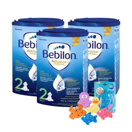 Miniaturka artykułu - Zestaw Bebilon 2 Pronutra+ Mleko następne w proszku dla niemowląt po 6. miesiącu, 3 x 800 g + Canpol Babies zestaw zabawek do kąpieli z przyssawkami, 5 szt.