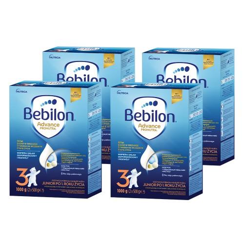 Miniaturka artykułu - Zestaw Bebilon 3 Pronutra Advance Junior Formuła na bazie mleka po 1. roku życia, 4x1000g
