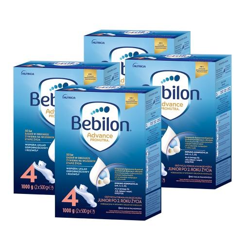 Miniaturka artykułu - Zestaw Bebilon 4 Pronutra Advance Junior Formuła na bazie mleka po 2. roku życia, 4 x 1000g