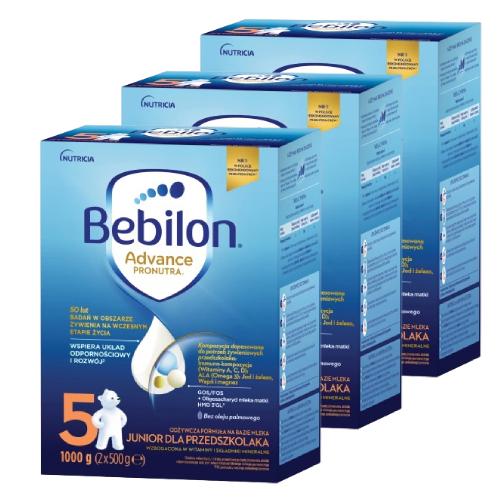 Miniaturka artykułu - Zestaw Bebilon 5 Advance Pronutra Junior Formuła na bazie mleka dla przedszkolaka, 3 x 1000 g
