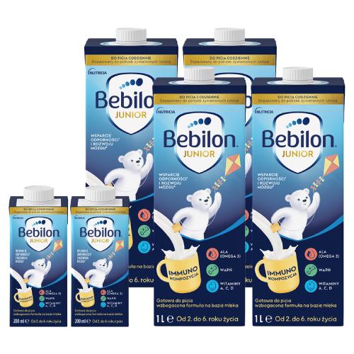 Miniaturka artykułu - Zestaw Bebilon Junior Gotowa do picia wzbogacona formuła na bazie mleka od 2. do 6. roku życia, 4x 1l + 2x 200 ml