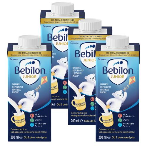 Miniaturka artykułu - Zestaw Bebilon Junior Gotowa do picia wzbogacona formuła na bazie mleka od 2. do 6. roku życia, 4x 200 ml