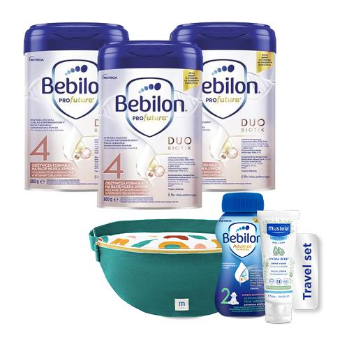 Miniaturka artykułu - Zestaw Bebilon Profutura Duobiotik 4 Odżywcza formuła na bazie mleka dla dzieci po 2. roku życia, 3 x 800 g + Travel Set