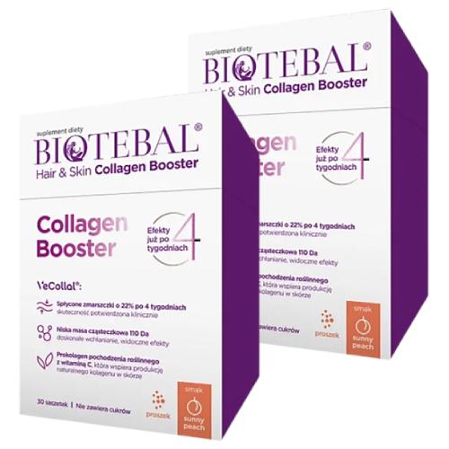 Miniaturka artykułu - Zestaw Biotebal Hair & Skin Collagen Booster o smaku brzoskwiniowym, 2 x 30 sasz.