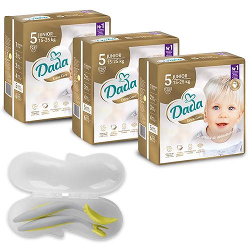 Miniaturka artykułu - Zestaw DADA Extra Care 5 Pieluchy 15-25 kg, 3x 28szt. + B.BOX sztućce