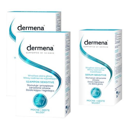 Miniaturka artykułu - Zestaw Dermena Sensitive Szampon do włosów, 2 x 200 ml + Dermena Sensitive Serum do włosów nadmiernie wypadających, 50 ml