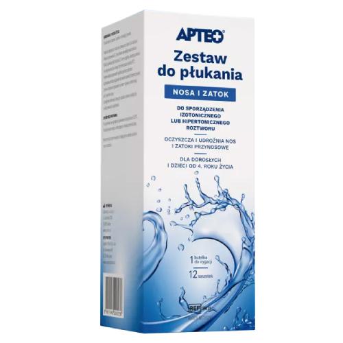 Miniaturka artykułu - Zestaw do płukania nosa i zatok APTEO, 12 saszetek + 1 butelka