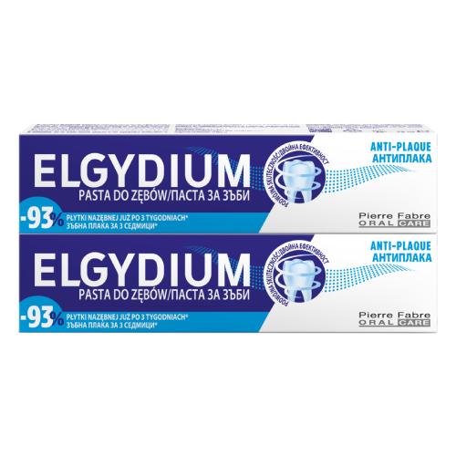Miniaturka artykułu - Zestaw ELGYDIUM ANTI-PLAQUE pasta do zęb&oacute;w, 2 x 75ml