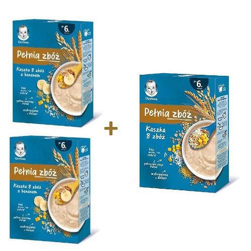 Miniaturka artykułu - Zestaw GERBER Pełnia Zb&oacute;ż Kaszka 8 zb&oacute;ż z bananem po 6. miesiącu, 2x180g +  Kaszka 8 zb&oacute;ż, 180g