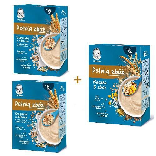Miniaturka artykułu - Zestaw GERBER Pełnia Zb&oacute;ż "Owsianka z mlekiem", 2x 200g + Kaszka po 6. miesiącu, 180g
