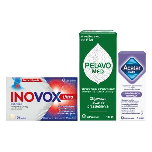 Miniaturka artykułu - Zestaw Inovox Ultra smak miętowy, 24 past. + Pelavo Med, 100 ml + Acatar Care, 15 ml